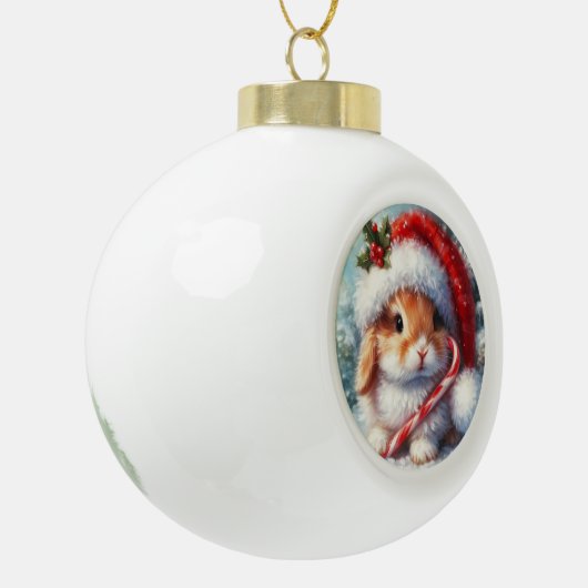 Candy Cane Bunny Rabbit Keramik Kugel-Ornament (Links)