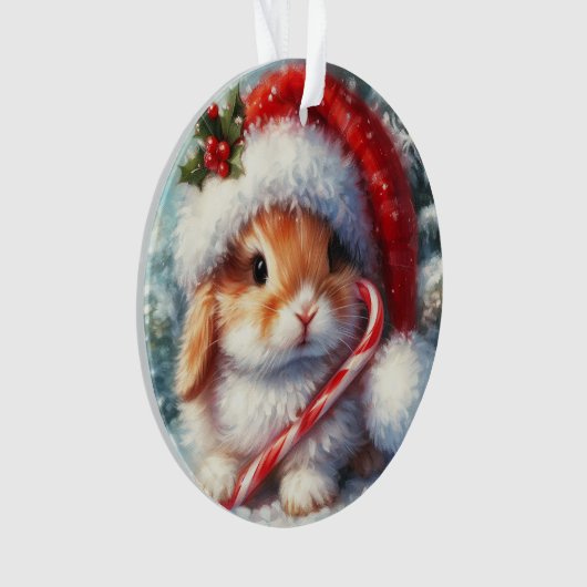 Candy Cane Bunny Rabbit Weihnachten Ornament (Vorderseite)