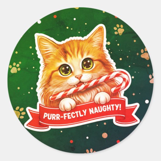 Candy Cane Cat Sticker – Cute Mischievous (Vorderseite)