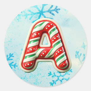 Candy Cane Christmas "A" Sticker, Feste Streifen Runder Aufkleber