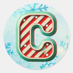 Candy Cane Christmas "C" Sticker, Feste Streifen Runder Aufkleber
