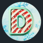 Candy Cane Christmas "D"-Aufkleber, festliche Stre Runder Aufkleber<br><div class="desc">Fügen Sie Ihren Urlaubsgeschenke und Dekoration eine festliche Touch mit diesen runden Aufklebern mit dem Buchstaben "D" in einem fröhlichen Bonbondesign. Ideal für die Personalisierung von Geschenken, Karten und Gastgeschenke! Personalisieren Sie dieses Design mit einem Monogramm, einem Namen oder einem Foto. © Copyright 2024 P.D., Holiday Patterns & Paintings &...</div>