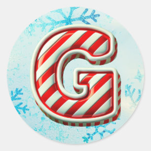 Candy Cane Christmas "G" Sticker, festliche Streif Runder Aufkleber