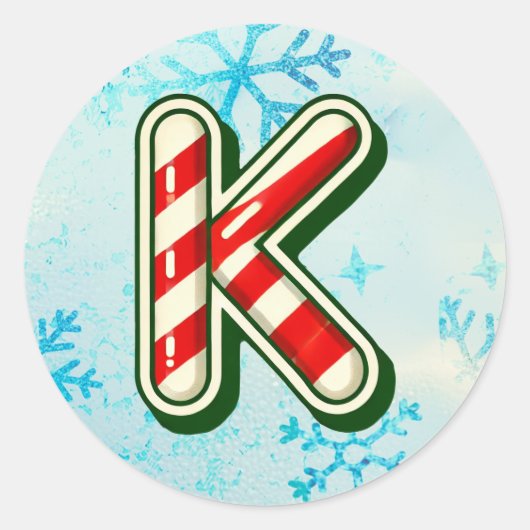 Candy Cane Christmas "K" Sticker, Feste Streifen Runder Aufkleber (Vorderseite)