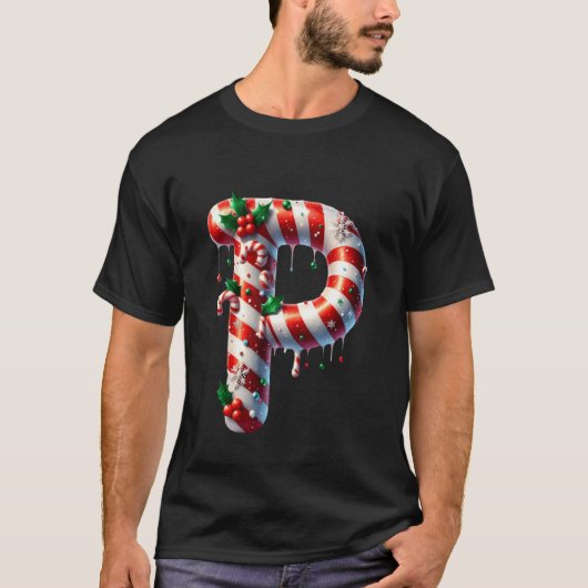 Candy Cane Christmas Letter P T-Shirt (Vorderseite)