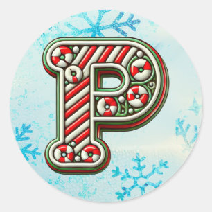 Candy Cane Christmas "P" Sticker, Feste Streifen Runder Aufkleber