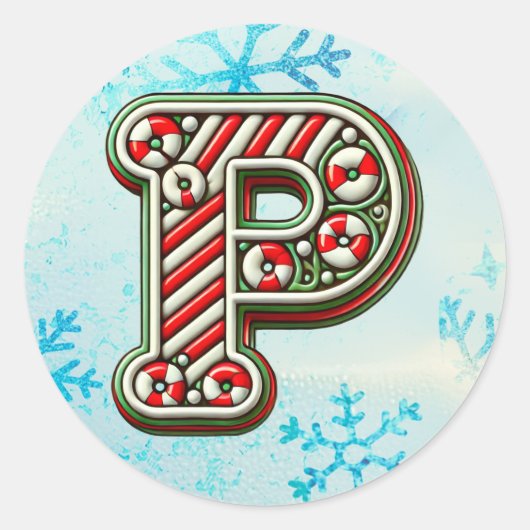 Candy Cane Christmas "P" Sticker, Feste Streifen Runder Aufkleber (Vorderseite)