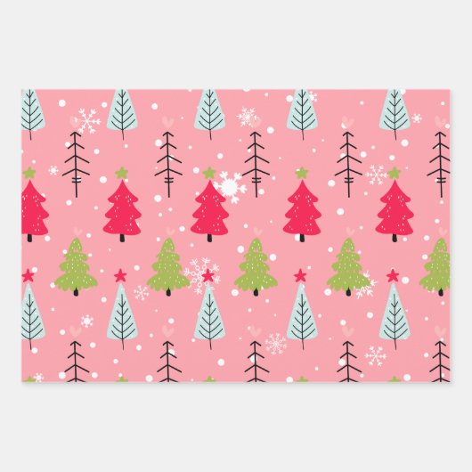 Candy Cane Christmas Pink Tree Doodle Geschenkpapier Set (Vorderseite 3)