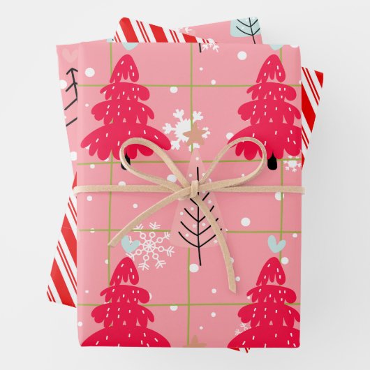 Candy Cane Christmas Pink Tree Doodle Geschenkpapier Set (Beispiel)