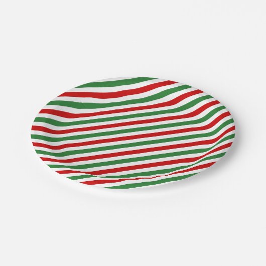 Candy Cane Christmas Stripes Red Green Pappteller (Schrägansicht)