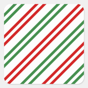 Candy Cane Christmas Stripes Red Green Quadratischer Aufkleber