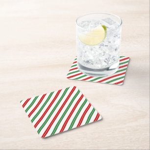 Candy Cane Christmas Stripes Red Green Rechteckiger Pappuntersetzer