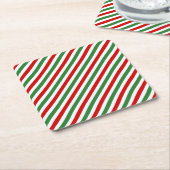 Candy Cane Christmas Stripes Red Green Rechteckiger Pappuntersetzer (angewinkelt)