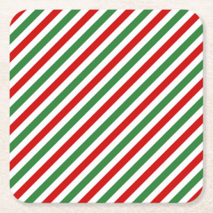 Candy Cane Christmas Stripes Red Green Rechteckiger Pappuntersetzer