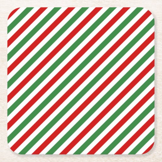 Candy Cane Christmas Stripes Red Green Rechteckiger Pappuntersetzer (Vorderseite)