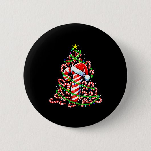 Candy Cane Christmas Tree Lights Santa Button (Vorderseite)