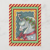 CANDY CANE CHRISTMAS UNICORN, HOLIDAY PONY FANTASY POSTKARTE (Vorderseite)