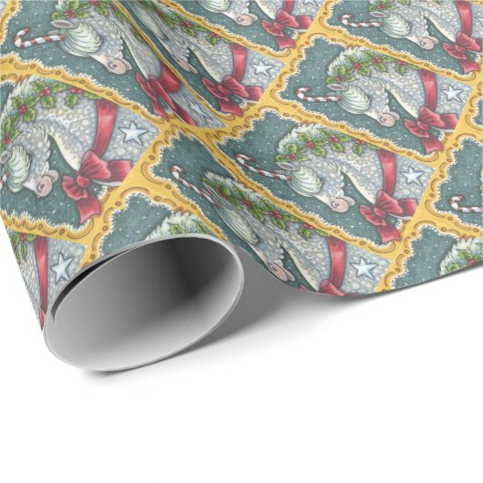 CANDY CANE CHRISTMAS UNICORN, PFERDEPAPIER GESCHENKPAPIER (Rolleneckpunkt)