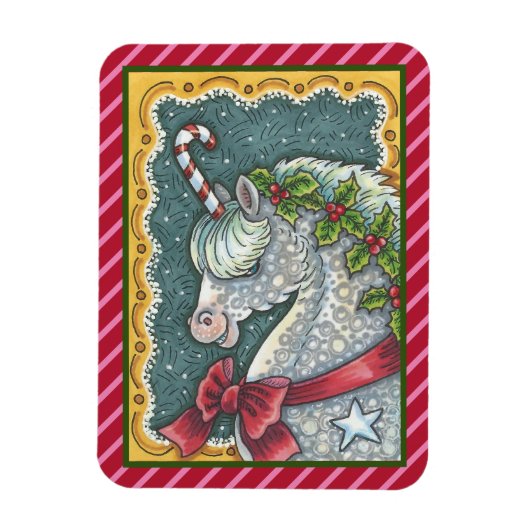 CANDY CANE CHRISTMAS UNICORN, PONY MAGNET (Vertikal)