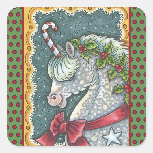 CANDY CANE CHRISTMAS UNICORN, PONY STICKERS (Vorderseite)