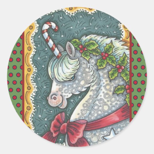 CANDY CANE CHRISTMAS UNICORN, PONY STICKERS (Vorderseite)