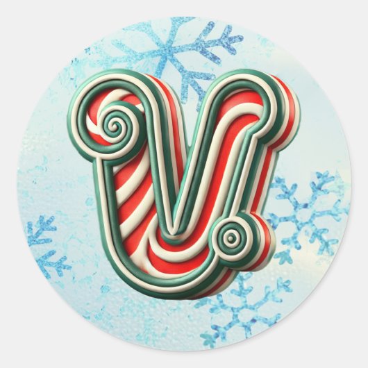 Candy Cane Christmas "V" Sticker, Feste Streifen Runder Aufkleber (Vorderseite)