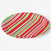 Candy Cane Colors Red White Green Strips Pappteller (Schrägansicht)