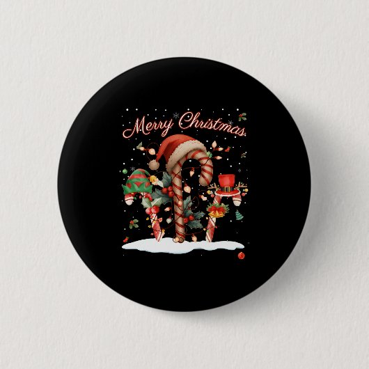 Candy Cane Crew Christmas Elf Hat Santa Holiday De Button (Vorderseite)