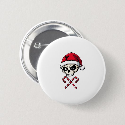 Candy Cane Crew Skull Christmas 2025 Funny Men Boy Button (Vorne & Hinten)