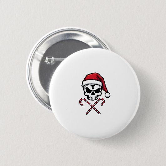 Candy Cane Crew Skull Christmas 2025 Funny Men Boy Button (Vorne & Hinten)