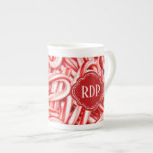 Candy Cane Custom Text Bone China Tasse (Vorderseite Rechts)