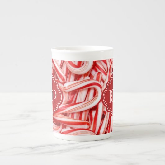 Candy Cane Custom Text Bone China Tasse (Vorderseite)