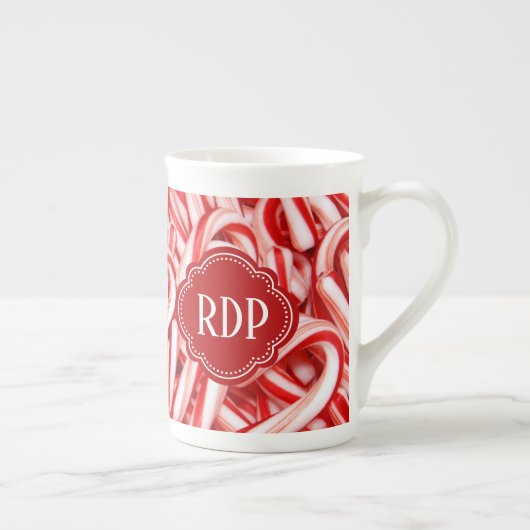 Candy Cane Custom Text Bone China Tasse (Rechts)