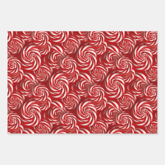 Candy Cane Delight Classic Peppermint Drehung Desi Geschenkpapier Set (Vorderseite 2)