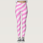Candy Cane Diagonal Stripe White Pink Weihnachten Leggings (Vorderseite)