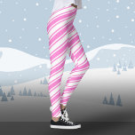 Candy Cane Diagonal Stripe White Pink Weihnachten Leggings<br><div class="desc">Dieses Muster hat diagonale Streifen in Rosa und Weiß,  inspiriert durch Zuckerrohr.</div>