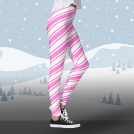 Candy Cane Diagonal Stripe White Pink Weihnachten Leggings