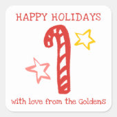 Candy Cane Doodle CHRISTMAS Holiday To From Label Quadratischer Aufkleber (Vorderseite)