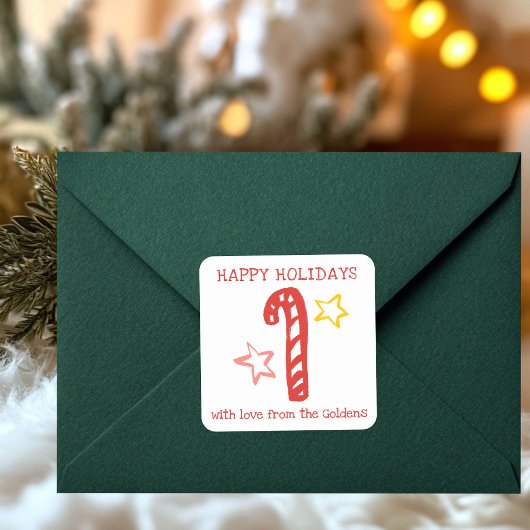 Candy Cane Doodle CHRISTMAS Holiday To From Label Quadratischer Aufkleber