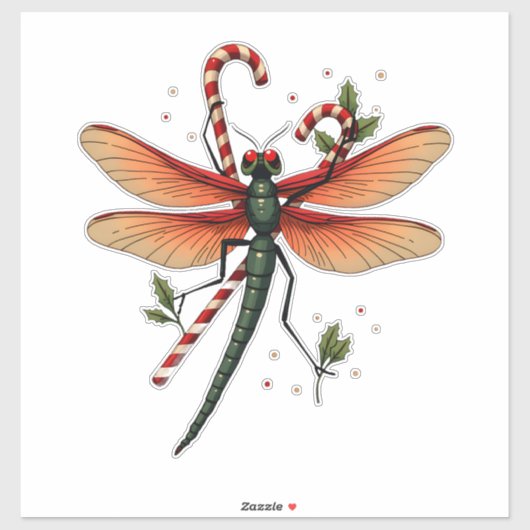 Candy Cane Dragonfly Aufkleber (Blatt)