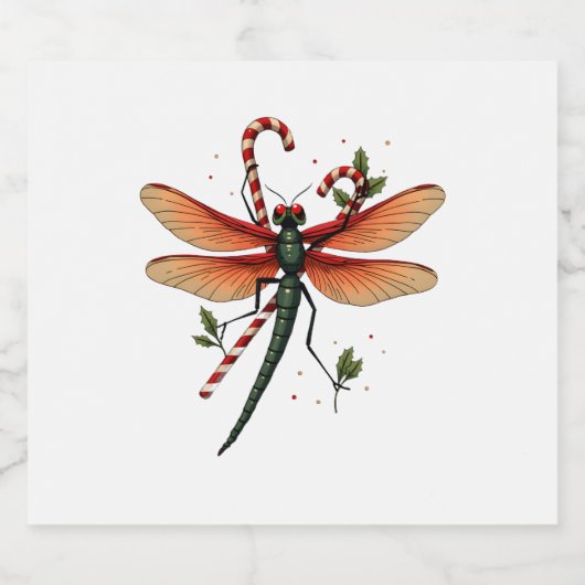 Candy Cane Dragonfly Schaumweinetikett (Einzelnes Label)