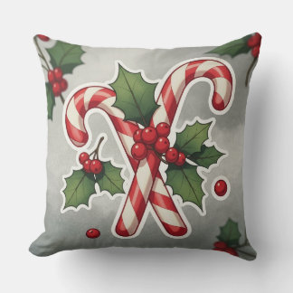 Candy Cane Duo With Holly And Berries Kissen