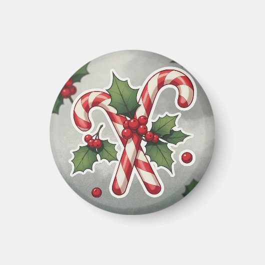 Candy Cane Duo With Holly And Berries Magnet (Vorne)
