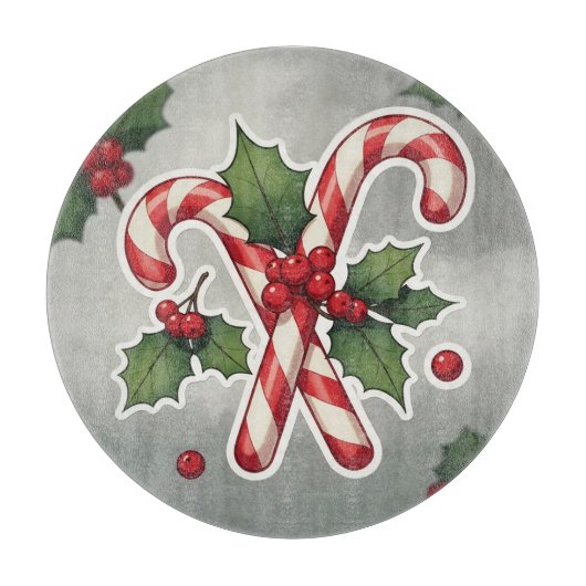 Candy Cane Duo With Holly And Berries Schneidebrett (Vorderseite)