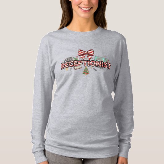 Candy Cane Font for Receptionists, Festive Office T-Shirt (Vorderseite)