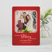 Candy Cane Frame Foto Holiday Card Einladung (Stehend Vorderseite)