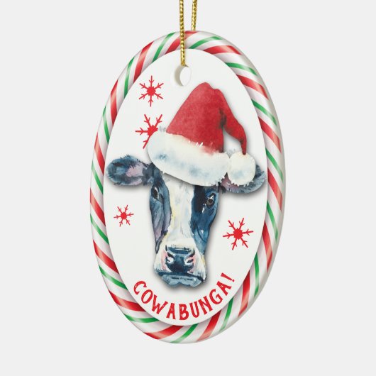 Candy Cane Frame Funny Cowabunga Kuh Keramik Ornament (Links)