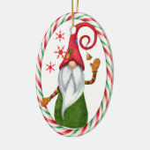 Candy Cane Frame Funny Gnome Keramik Ornament (Links)