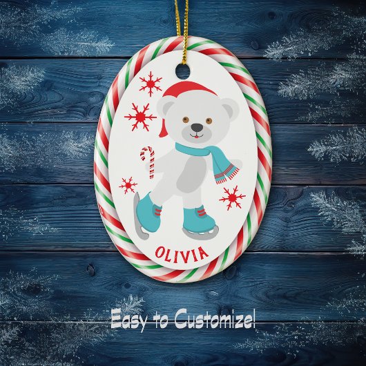 Candy Cane Frame Skaten Polar Bär Keramik Ornament