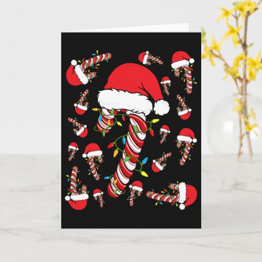 Candy Cane fröhlich und hell rot und weiß Spaß Chr Karte (Gelbe Blume)